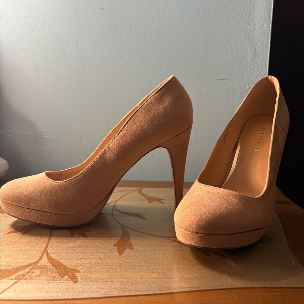 Metaphor Tan Heels with Stiletto and Almond Toe